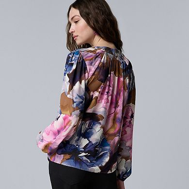 Women's Simply Vera Vera Wang Long Sleeve Smocked Neck Blouse