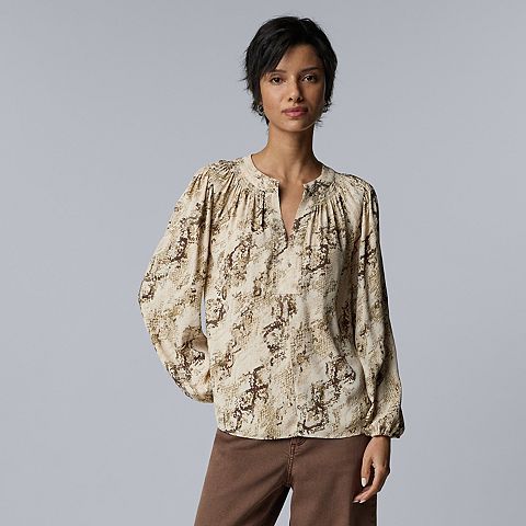 Женские блузки Simply Vera Women's Simply Vera Vera Wang Long Sleeve Smocked Neck Blouse