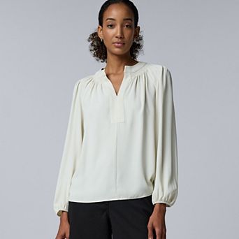 Women's Simply Vera Vera Wang Long Sleeve Smocked Neck Blouse