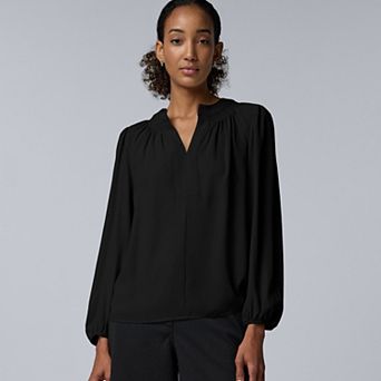 Women's Simply Vera Vera Wang Long Sleeve Smocked Neck Blouse
