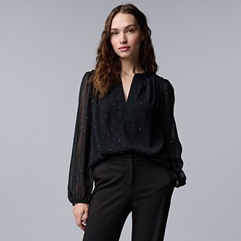 Women's Simply Vera Vera Wang Long Sleeve Smocked Neck Blouse