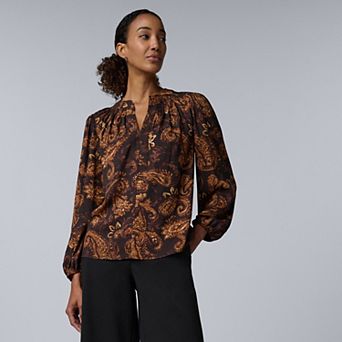 Women's Simply Vera Vera Wang Long Sleeve Smocked Neck Blouse