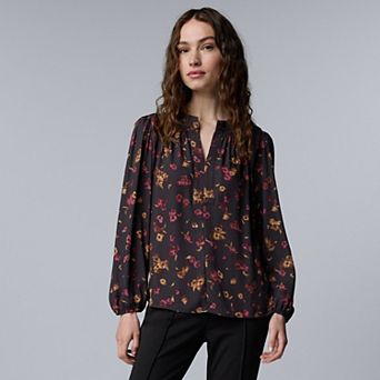Women's Simply Vera Vera Wang Long Sleeve Smocked Neck Blouse