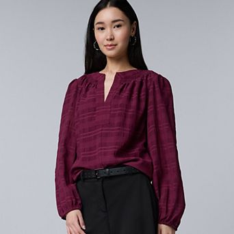 Women's Simply Vera Vera Wang Long Sleeve Smocked Neck Blouse