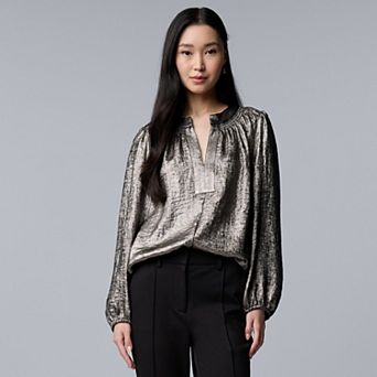 Women's Simply Vera Vera Wang Long Sleeve Smocked Neck Blouse
