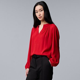Women's Simply Vera Vera Wang Long Sleeve Smocked Neck Blouse