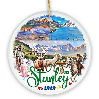 Breathtaking Stanley Mountain Town Ornament, Idaho Wilderness Christmas Gift (Circle)