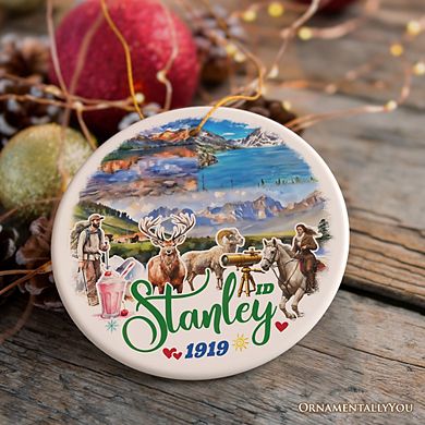 Breathtaking Stanley Mountain Town Ornament, Idaho Wilderness Christmas Gift (Circle)