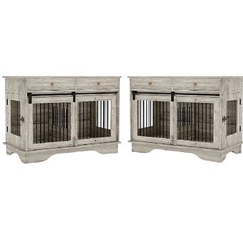 Dog Furniture Crate, 47" Large Dog Crate Furniture w/ 2 Storage Draws & Removable Divider