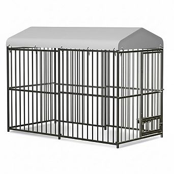 8x4x6FT Dog Kennel, Outdoor Enclosures w/Lock, Waterproof Roof Cover& Stainless Steel Feeding Bowl