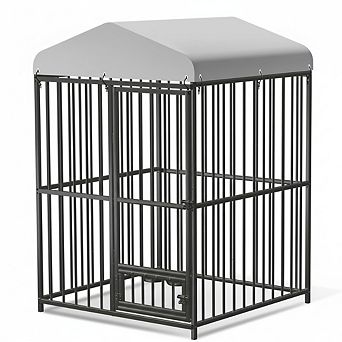 4x4x6 FT Dog Kennel Outdoor, Dog Cage with Waterproof Top Cover,Swivel Stainless Steel Feeding Bowl