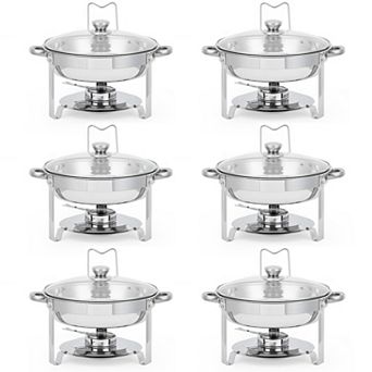 6 Pack Chafing Dishes Set, 5-qt Round Buffet Servers and Food Warmer Set with Glass Lid, Holder