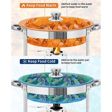 6 Pack Chafing Dishes Set, 5 QT Round Buffet Servers and Food Warmer Set with Glass Lid, Holder