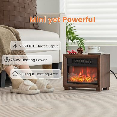 Mini Electric Fireplace Heater Tabletop Space Heater With Realistic Flame