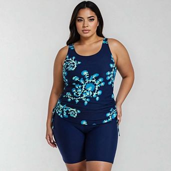 Women's Maya Tankini Swim Top With Built-in Bra and High Waisted Long Bike Swim Shorts