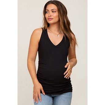 Maternity Ribbed Sleeveless Ruched Tank Top
