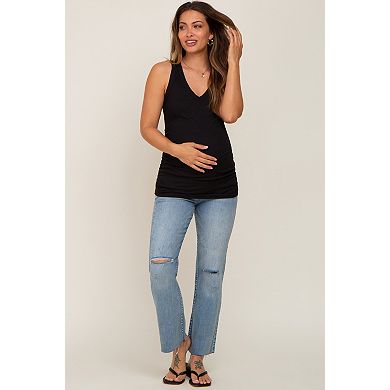 Maternity Ribbed Sleeveless Ruched Tank Top