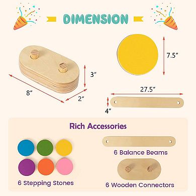 Kids Wooden Balance Beam Set with Stepping Stones for Indoor Play