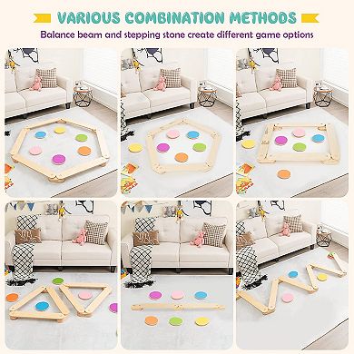 Kids Wooden Balance Beam Set with Stepping Stones for Indoor Play
