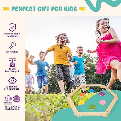 Kids Wooden Balance Beam Set with Stepping Stones for Indoor Play
