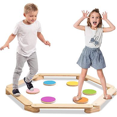 Kids Wooden Balance Beam Set with Stepping Stones for Indoor Play