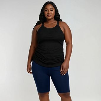 Women's Plus Size Maya Tankini Swim Top With Built-in Bra and High Waisted Long Bike Swim Shorts