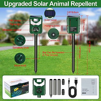 Ultrasonic Animal Repeller with Solar Powered Motion Activated Flashing Eyes Garden Pest Control