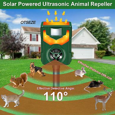Ultrasonic Animal Repeller with Solar Powered Motion Activated Flashing Eyes Garden Pest Control