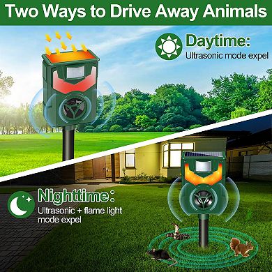 Ultrasonic Animal Repeller with Solar Powered Motion Activated Flashing Eyes Garden Pest Control