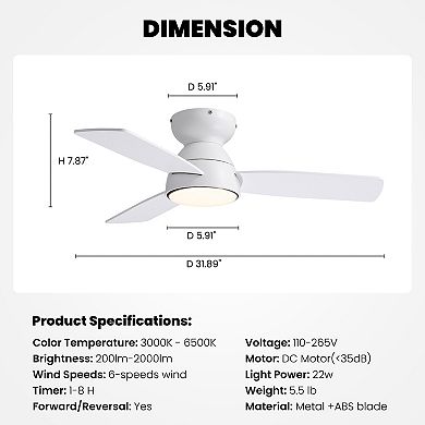 Moooni Smart Low-Profile Ceiling Fan with Light and Remote