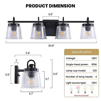 Moooni 4-Light Wall Lights Bathroom Vanity Lights