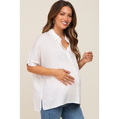 Maternity Button Up Dolman Short Sleeve Top
