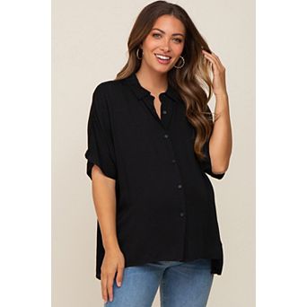 Maternity Button Up Dolman Short Sleeve Top
