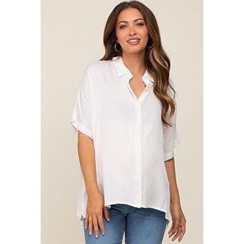 Maternity Button Up Dolman Short Sleeve Top
