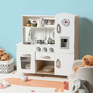 Wooden Play Kitchen Set For Kids With Water Dispenser And Storage