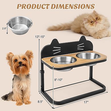 Elevated Pet Feeder with Adjustable Stand and 2 Stainless Steel Bowls