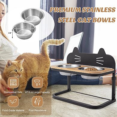 Elevated Pet Feeder with Adjustable Stand and 2 Stainless Steel Bowls