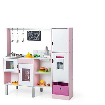 2-in-1 Double-sided Kids Kitchen and Market with Realistic Light and Sound-Pink