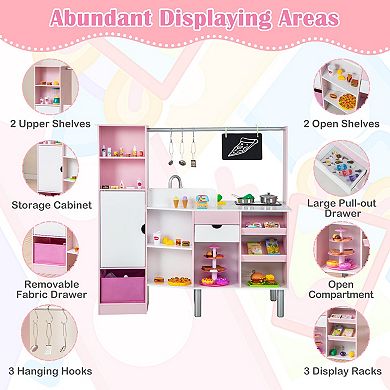 2 In 1 Kids Play Kitchen Market Set With Lights Sounds And 82 Accessories