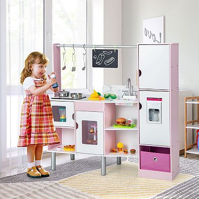 2 In 1 Kids Play Kitchen Market Set With Lights Sounds And 82 Accessories