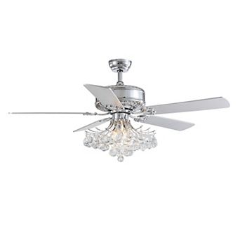 Moooni 52-Inch Crystal Chandelier Fan with Light - Silver Finish, Reversible, Remote Control