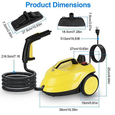 1800W Steam Cleaner with Wheels High-Pressure Steamer, 2L Tank