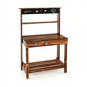 Outdoor Mud Kitchen for Kids with Rotatable Faucet and Removable Sink-Natural