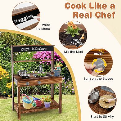 Outdoor Mud Kitchen for Kids Wooden Play Kitchen with Removable Sink