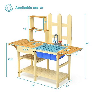 Kids Wooden Pretend Cooking Kitchen Play Set