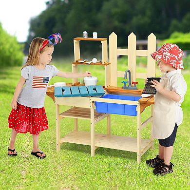 Kids Wooden Pretend Cooking Kitchen Play Set