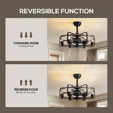 Moooni 25" Cage Chandelier Ceiling Fan with Light - E26 Compatible, Industrial Style