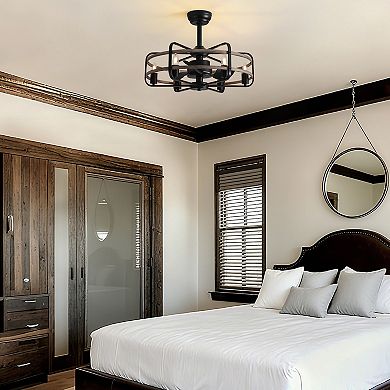 Moooni 25" Cage Chandelier Ceiling Fan with Light - E26 Compatible, Industrial Style