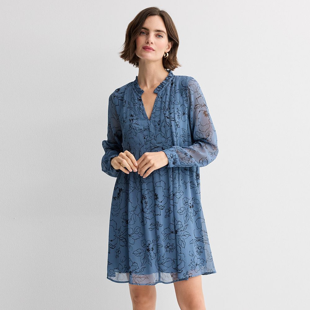 Women's Nine West Ruffle Neck Pintuck Mini Dress