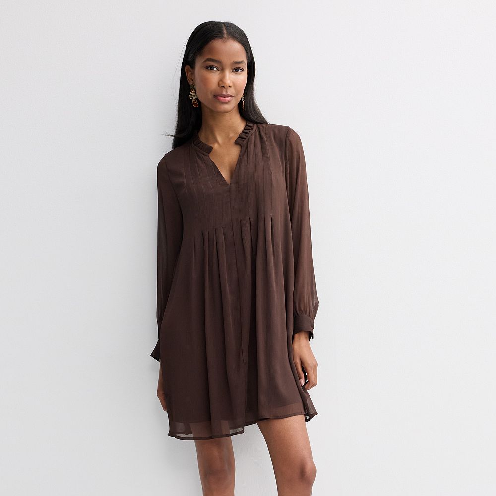 Women's Nine West Ruffle Neck Pintuck Mini Dress